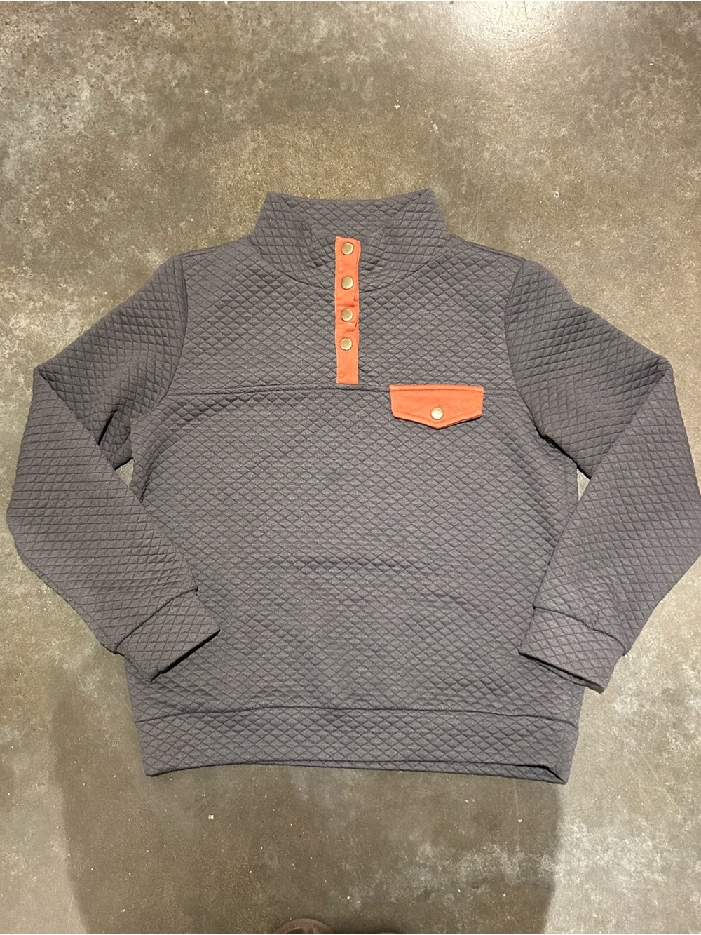 Staccato Gray Quilted Pullover with Orange Snap Trim - Women M ✅ READ